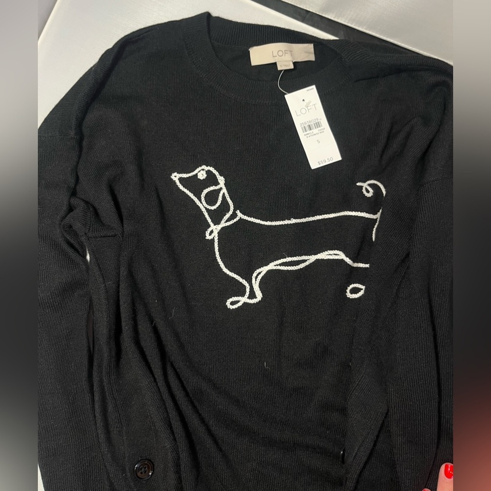 LOFT Black Crewneck Sweater with Dog Design